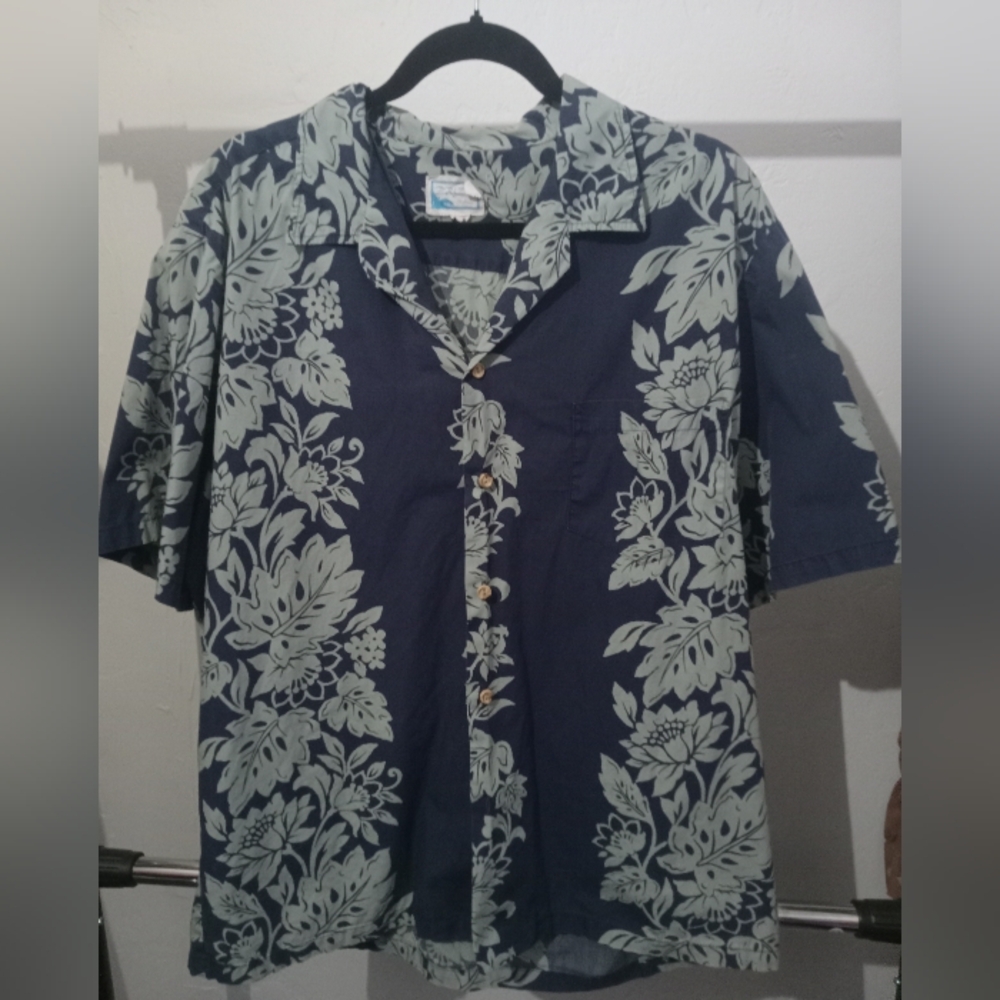 Pride of Hawaii Blue and Green Hawaiian Shirt L